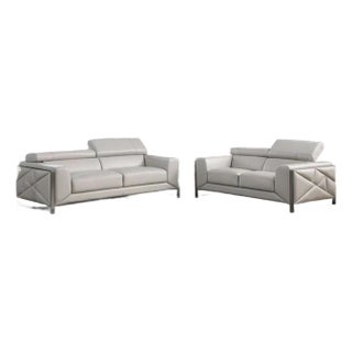 Giorgio Modern Italian Leather 2-Piece Sofa Set - Light Grey | Mi-989 For Sale