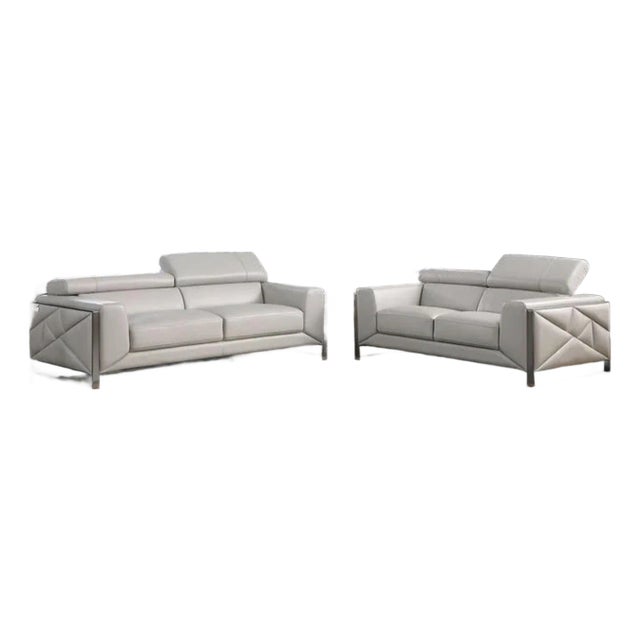 Giorgio Modern Italian Leather 2-Piece Sofa Set - Light Grey | Mi-989 For Sale