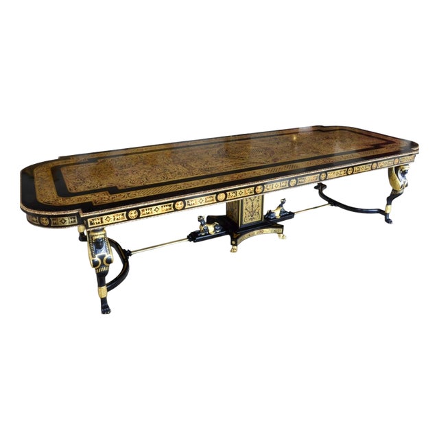 Vintage Ebonised Cut Brass Boulle Dining Conference Table For Sale