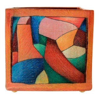 Vintage Square Terracotta Planter With Mosaic Motif For Sale
