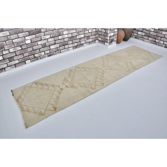 Off-white Vintage Turkish Off White Runner Rug For Sale - Image 8 of 11