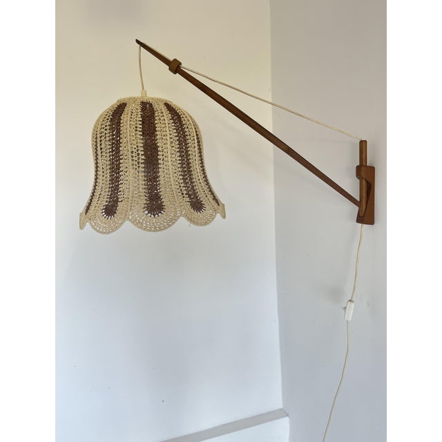 Mid-Century Modern Teak and Sisal Swing-Arm Wall Lamp, 1960s For Sale - Image 9 of 9
