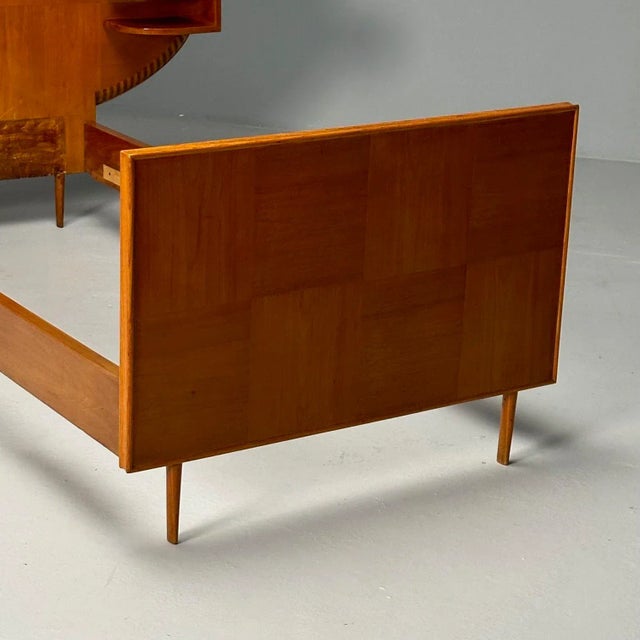 Italian Mid-Century Modern, Twin Bed With Shelf, Marquetry, Italy, 1950s For Sale - Image 9 of 9