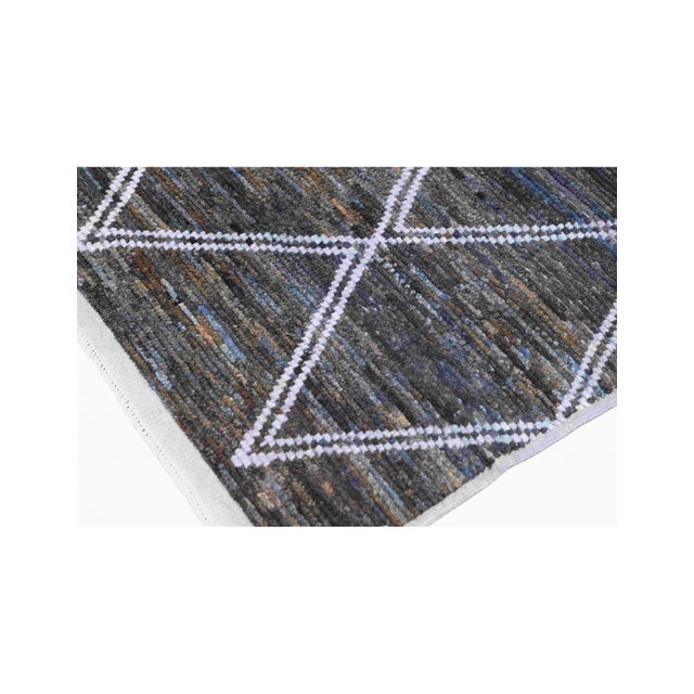 1960s Blue & Black Modern Wool Rug For Sale - Image 5 of 8