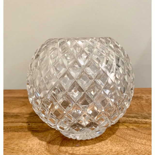 Glass Vintage Modern Hand Cut Round Clear Crystal Vase Rose Bowl For Sale - Image 7 of 7