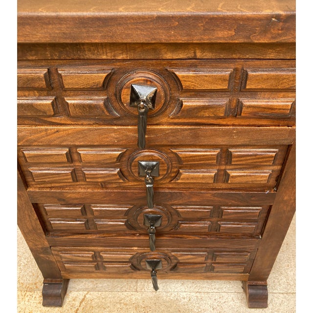 Spanish Nightstands with Four Drawers and Iron Hardware, 1950s, Set of 2 For Sale - Image 13 of 18