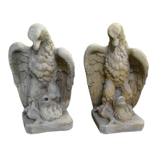 Vintage Garden Cast Stone Eagles with Provenance - a Pair For Sale