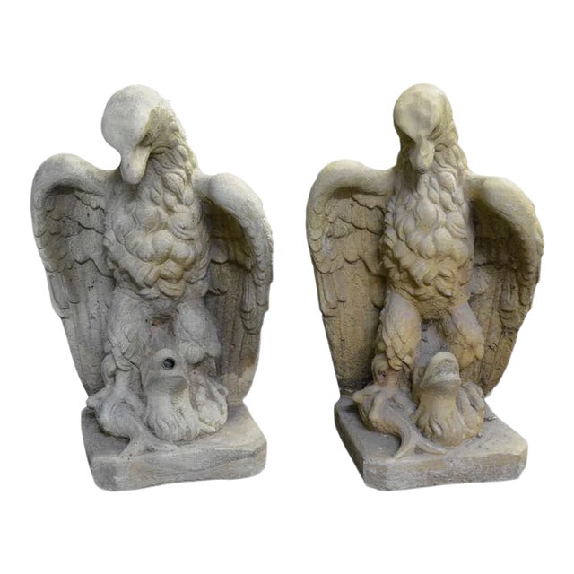Vintage Garden Cast Stone Eagles with Provenance - a Pair For Sale