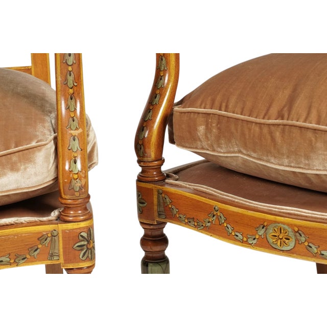 Traditional Pair of Antique Angelica Kauffman Style Regency Arm Chairs For Sale - Image 3 of 5