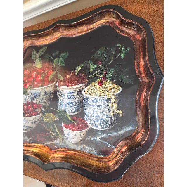 Black Stephanie Hoppen for Keller Charles Picture Archive Still Life Tray Berries in Blue and While Bowls, England For Sale - Image 8 of 13
