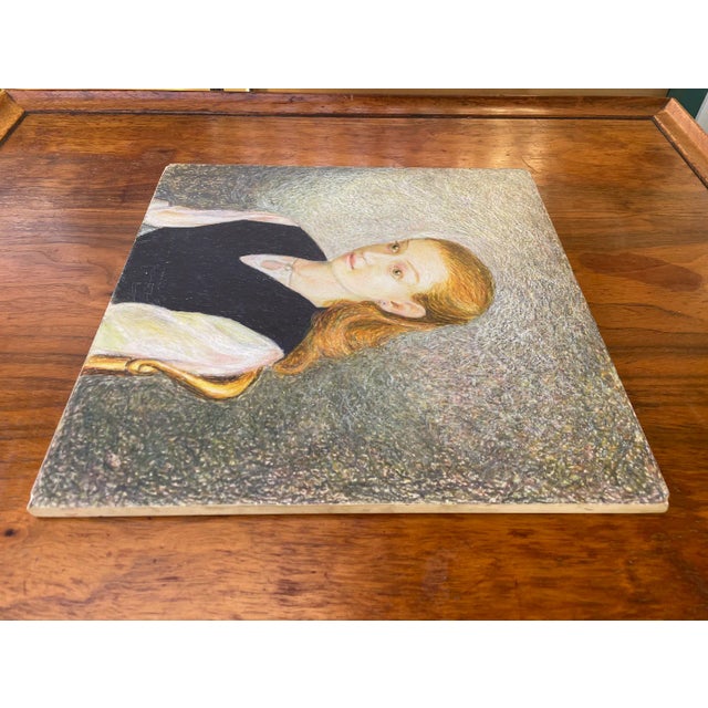 Mid-Century Oil Portrait on Tile – “Girl With Red Hair,” Van Gogh-Style Impasto, European School For Sale - Image 6 of 9
