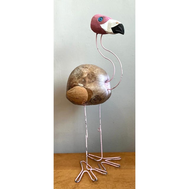 Late 20th Century Vintage Coconut and Metal Flamingo Sculpture For Sale - Image 5 of 12
