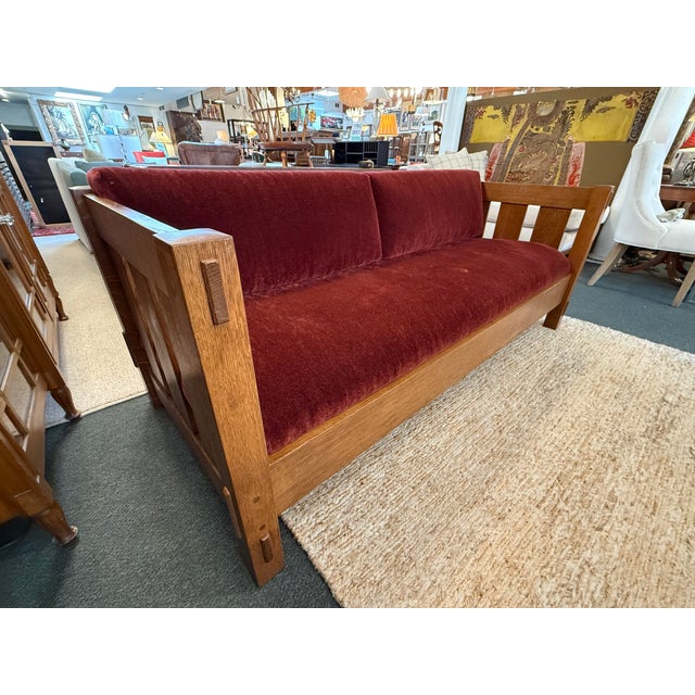 1990s Stickley Mission Oak Wood Arts & Crafts Sofa For Sale - Image 5 of 12