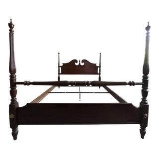 Ethan Allen Cherry Georgian Court Queen Four Poster Bed For Sale