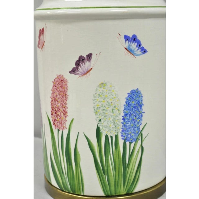 Late 20th Century Late 20th Century Paul Hanson French Country Porcelain Jardiniere Butterfly & Flower Table Lamp For Sale - Image 5 of 12