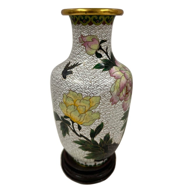 Mid-20th Century Hand-Crafted Vintage Chinese Cloisonne Vase - Peony Blossoms For Sale - Image 4 of 13