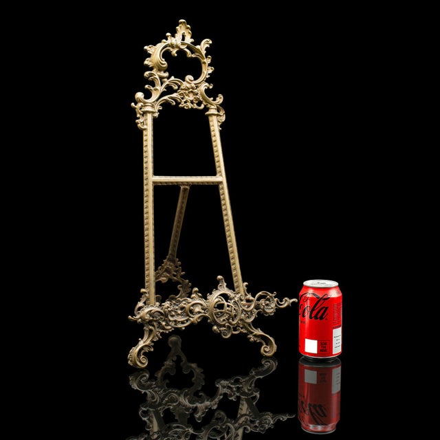 Tall Vintage Picture Easel, English, Gilt Metal, Rococo Revival, Artwork Stand For Sale - Image 12 of 12