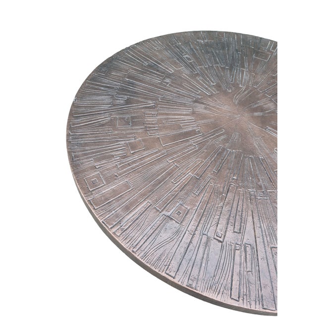 Wood Brutalist Wrought Iron Round Coffee Table with Bronzed Cast Top, Europe, 1970s For Sale - Image 7 of 8