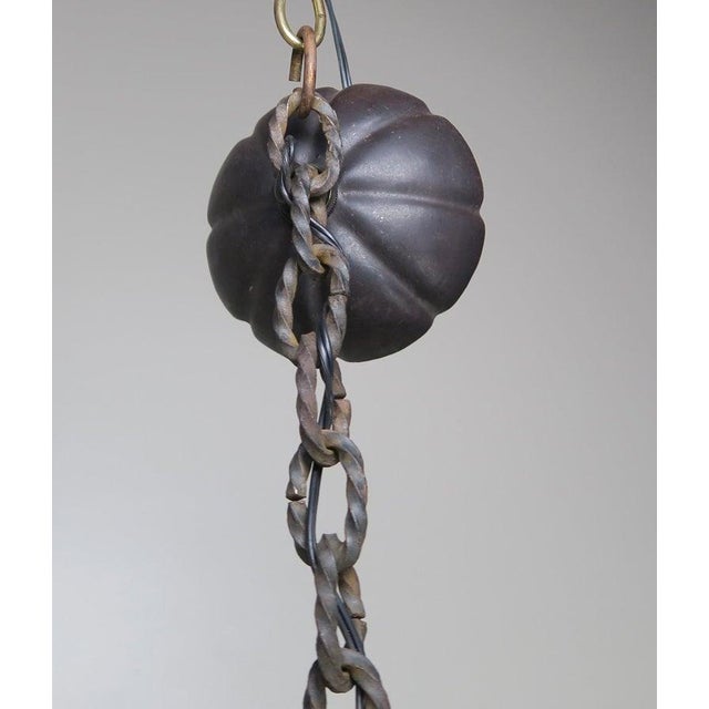 Spanish Spanish Wrought Iron and Reeded Glass Lantern, Circa 1930s For Sale - Image 3 of 12