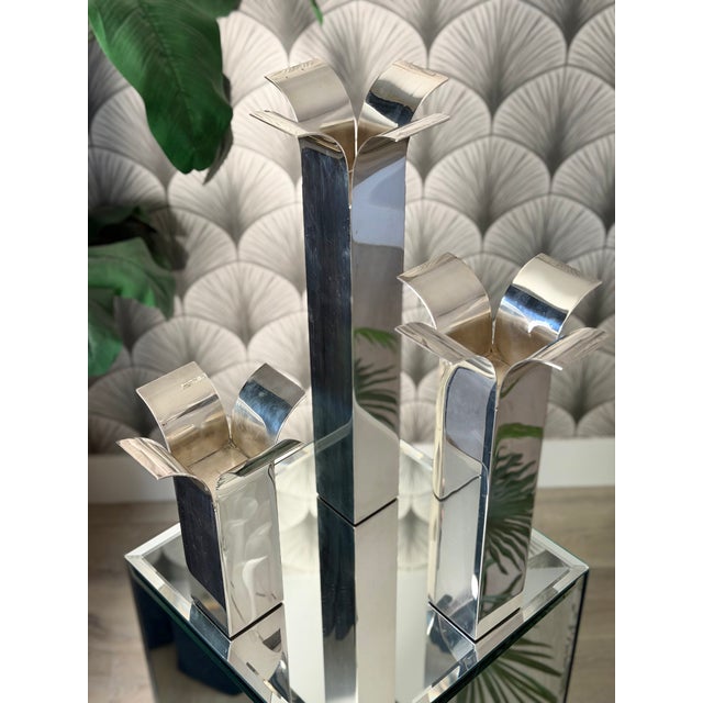 Metal Vintage Mid-Century Modern Italian "Stele" Silver Vases/Candlestick Holders by Lino Sabattini For Sale - Image 7 of 17
