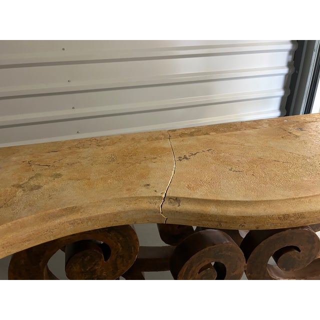2010s Hand-Forged Copper Artisan Console Table With Break in Marble Top For Sale - Image 5 of 8