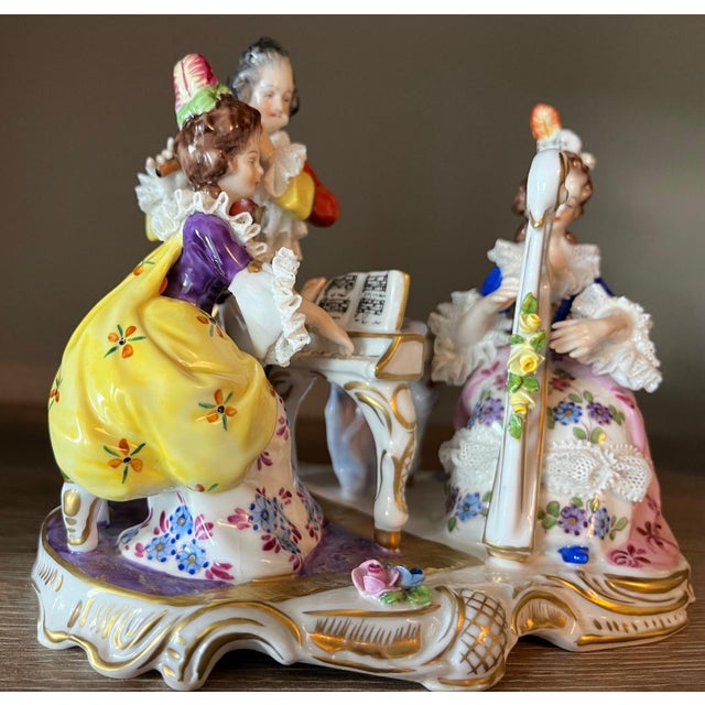 Ceramic Vintage Muller Volkstedt Dresden Rocco-Baroque Style German Porcelain Musical Group For Sale - Image 7 of 8