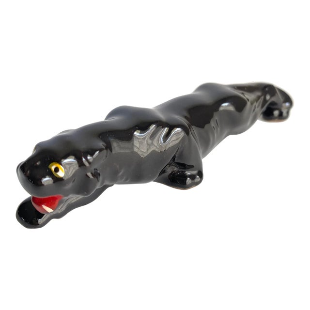 Mid Century 1950s Black Panther Jaguar Redware Figurine