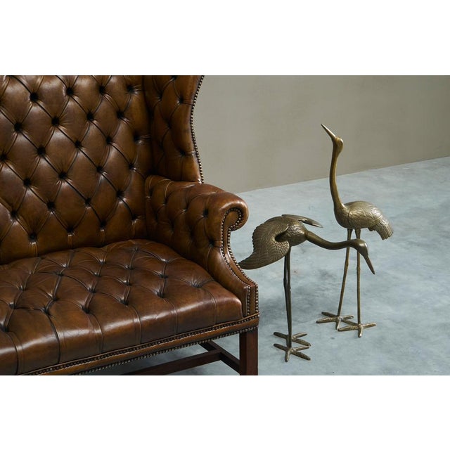 English Tufted Wingback Settee in Patinated Leather, 1900 For Sale - Image 13 of 17