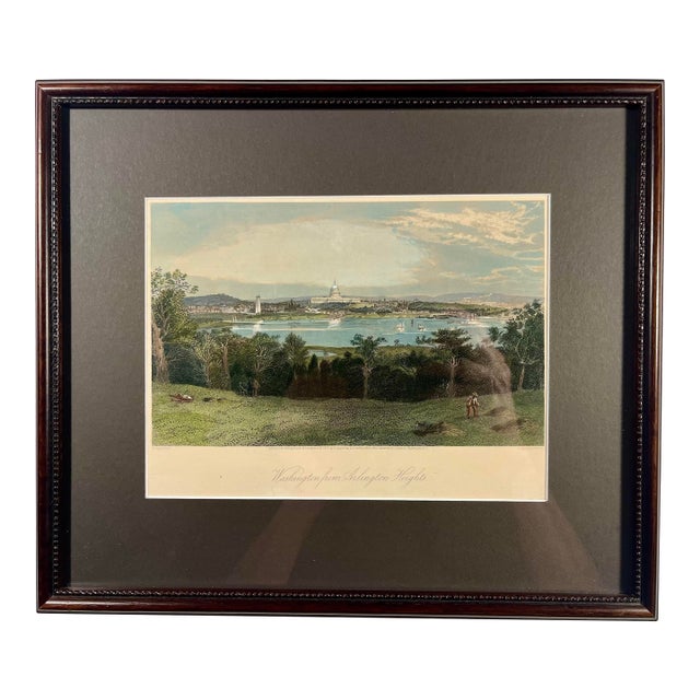 1872 Hand-Colored Steel Engraving Washington From Arlington Heights / Us Capitol For Sale