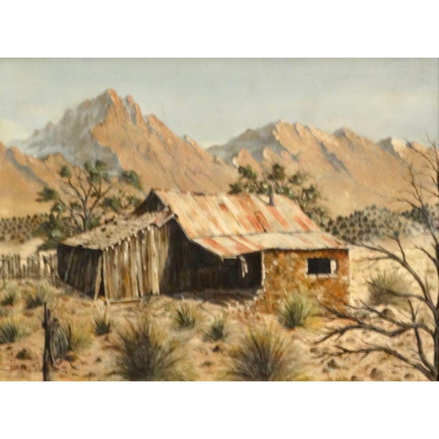 Mid 20th Century 'Dona Ana Southwest Desert Cabin View' Oil Painting, Connie Blake For Sale - Image 5 of 12