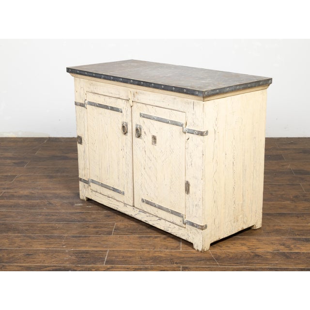 Painted Pine Buffet with Zinc Top and Metal Accents by John Brigham For Sale - Image 9 of 12