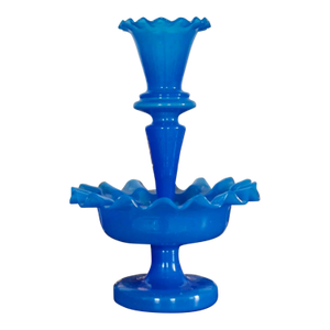 Boston & Sandwich Glass Co. Antique Blue Glass Epergne – Victorian Flower Vase, Circa 1860