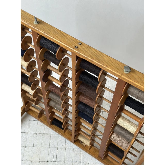 Vintage Oak Frame Cord/Yarn Bobbin Storage Rack, Circa 1940s-50s For Sale - Image 13 of 17
