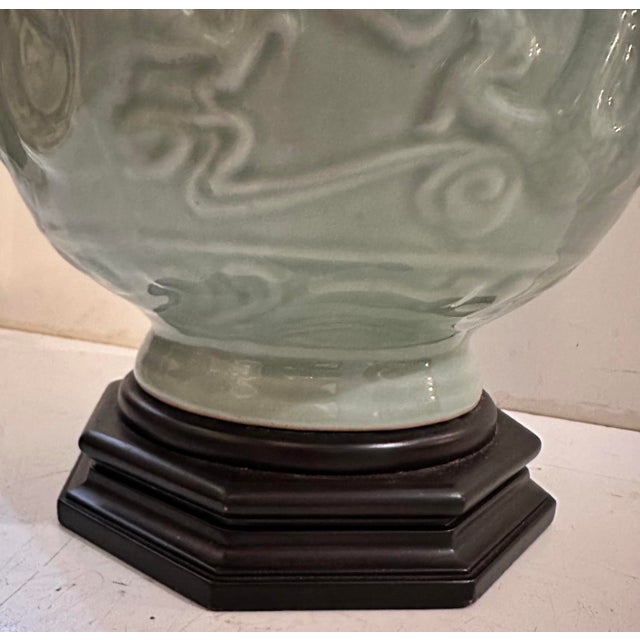 Vintage Celadon Table Lamp With Dragon and Bird Motifs For Sale - Image 11 of 11
