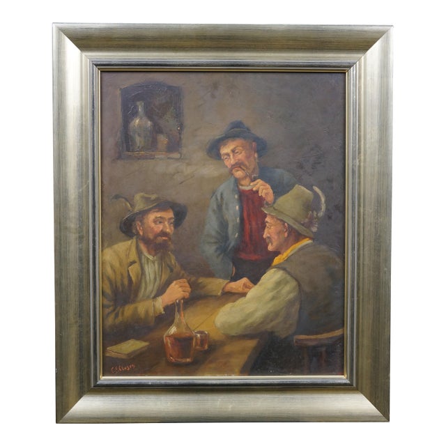Antique Flemish Tavern Scene Oil Painting on Board Signed After David Teniers For Sale