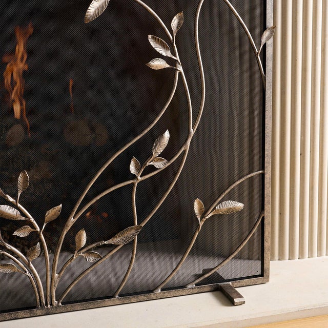 Aged Gold Swirling Jasmine Vines Fireplace Screen For Sale In Dallas - Image 6 of 9
