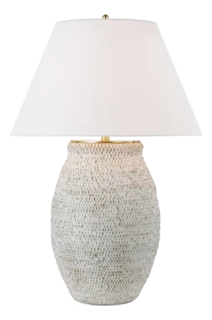 Marie Flanigan by Visual Comfort Signature Avedon Large Table Lamp in Plaster White Rattan with Linen Shade