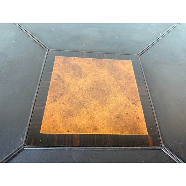 Vintage Hollywood Regency Asian-Inspired Greek Key Bronze & Mahogany Square Coffee Table For Sale - Image 4 of 12