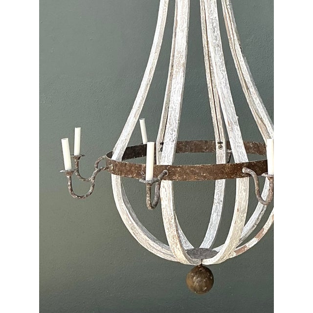 Farmhouse Vintage Rustic Wood and Metal Chandelier For Sale - Image 3 of 12
