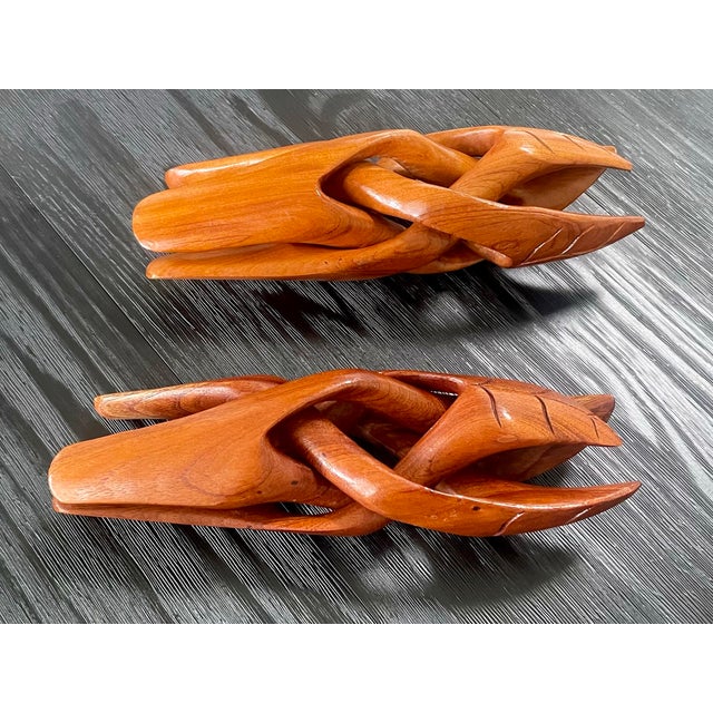 Chestnut Vintage Carved Teak Tripod Bowl or Geode Display Stands - Set of 2 For Sale - Image 8 of 9