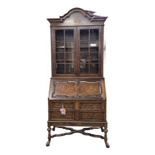 Late 19th Century William & Mary Style Walnut Domed Bureau Bookcase on Stand For Sale