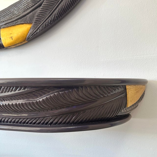 Purple Lacquered Aubergine Palm Leaf Mirror and Wall Mounted Console For Sale - Image 8 of 11