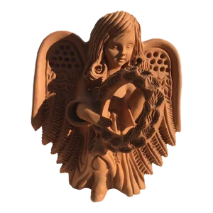Mid 20th Century Terracotta Pottery Angel Girl With Wreath Wall Sculpture Mexico
