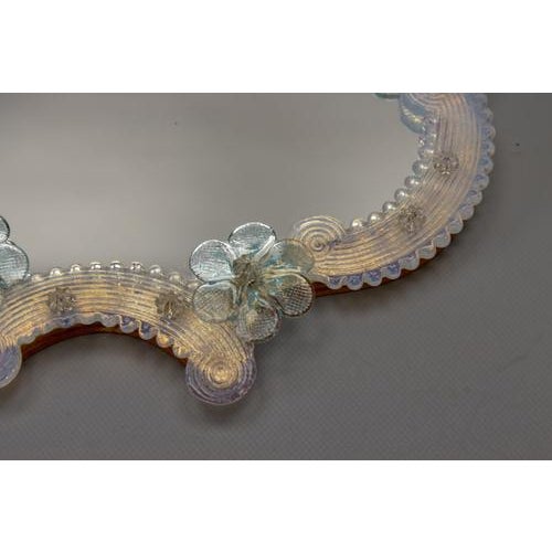 Blue Italian Venetian Light Blue Murano Glass and Opalescent Glass Wall Mirror, 1950s For Sale - Image 8 of 18