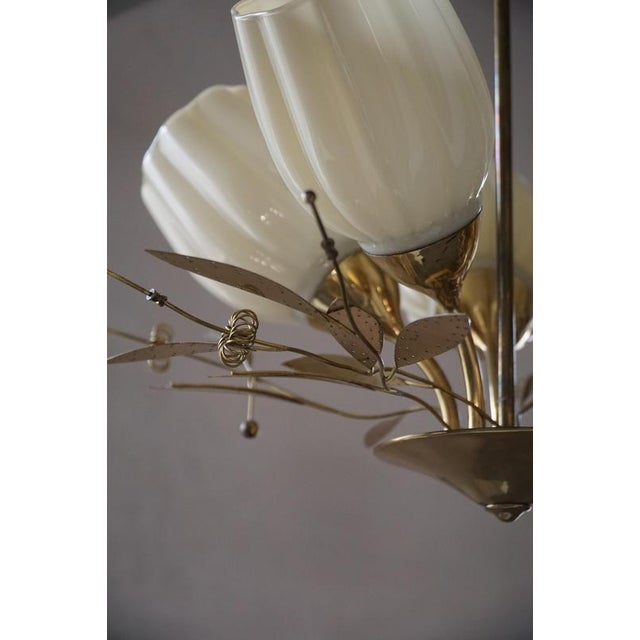 Mid-Century Modern Five-Light Ceiling Lamp with Opaline Glass Shades from Itsu, Finland, 1940s For Sale - Image 10 of 16
