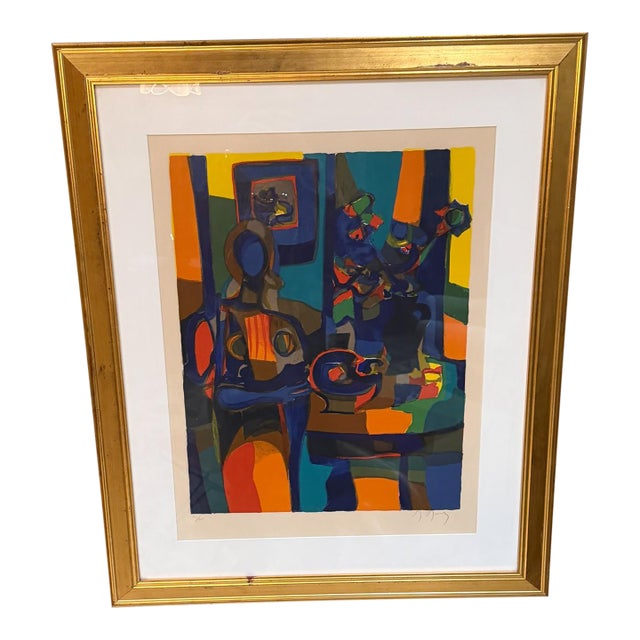 1960s Abstract French Art Still Life Color Lithograph Marcel Mouly For Sale