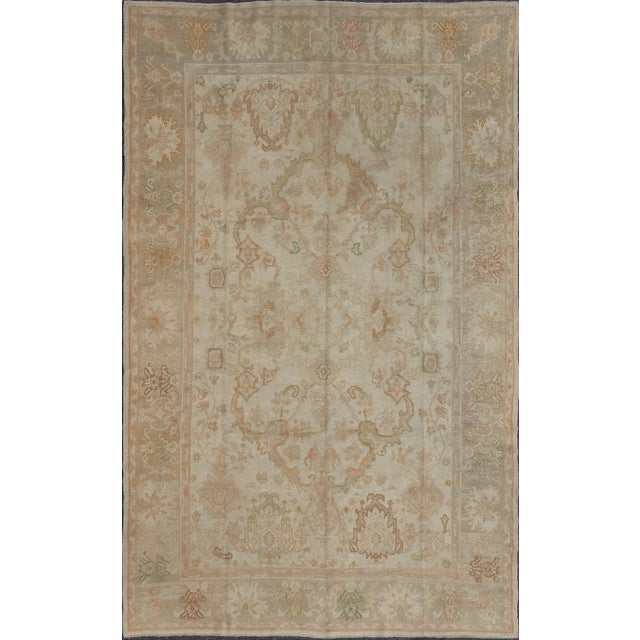 Beige Antique Turkish Oushak Rug by Keivan Woven Arts in Beige Green and Copper For Sale - Image 8 of 12