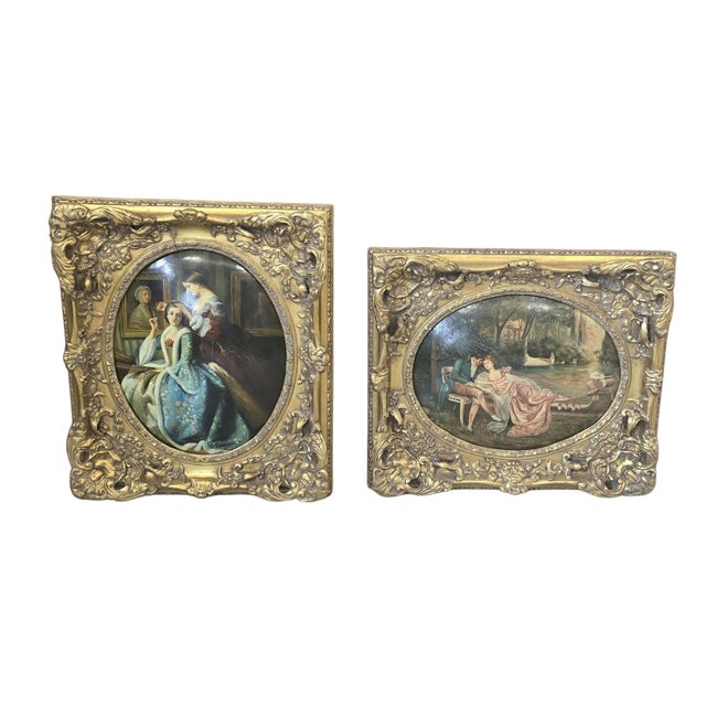 Romantic Scenes, 1950, Oils on Canvases, Set of 2 For Sale - Image 18 of 18