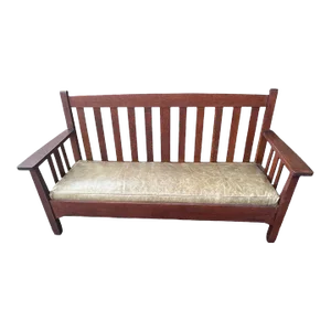 Antique Stickley Brothers Grand Rapids Mission Oak Settee With New Pullup Leather Seat Upholstery - Circa 1900