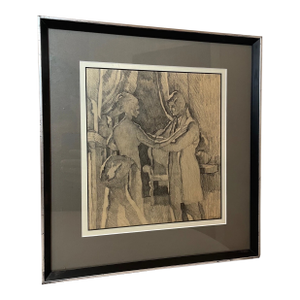 Share Vintage 1970 Original S Stirling Stylized Pencil Man Woman Couple Drawing Sketch